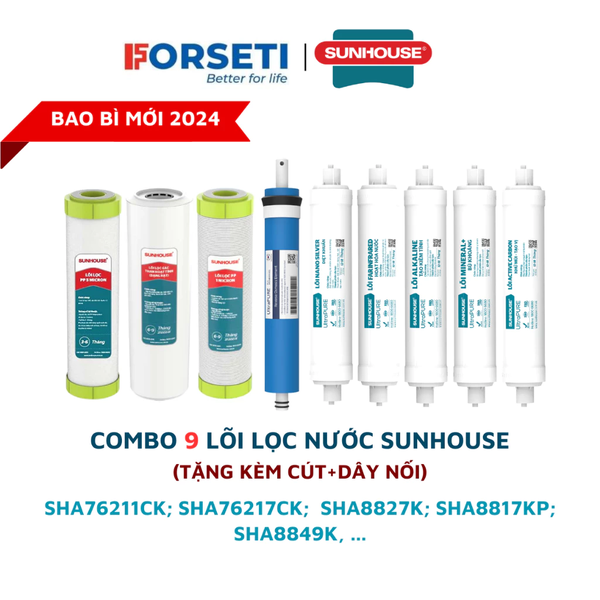 Combo 9 lõi lọc nước cho máy Sunhouse SHA76211CK; SHA76217CK; SHA8827K; SHA8817KP; SHA8849K....