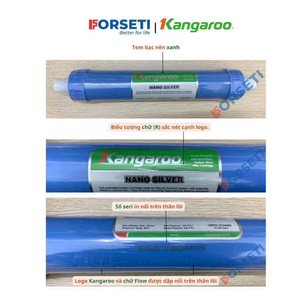 Combo 9 lõi lọc nước máy KG110 Kangaroo (123, RO 50GPD, Nano, Alkaline, Maifan, Orp, 5in1)