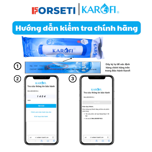 Combo 3 lõi lọc nước Karofi chính hãng: Lõi số 1, Lõi 2 Cation vàng, Lõi số 3