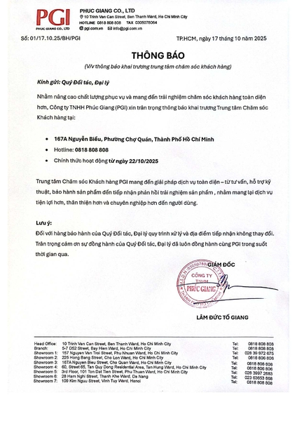 Thông báo PGI Care Center