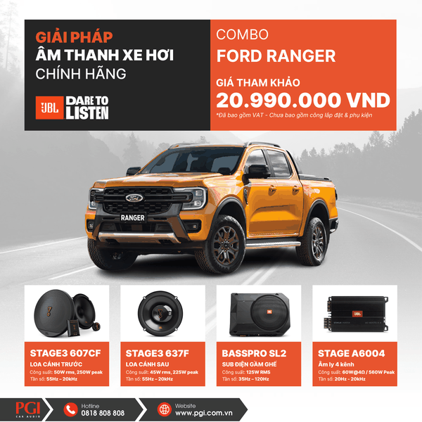 COMBO JBL 3 | Loa Cánh Trước JBL STAGE3 607CF | Loa Cánh Sau JBL STAGE3 637F | Sub Điện JBL BASSPRO SL2 | Amply JBL STAGE A6004 - Hàng Chính Hãng PGI