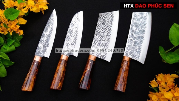 Bộ dao bếp gia đình cao cấp - Thép nhíp oto - Cán gỗ cẩm - CB130 / HTX DAO PHÚC SEN