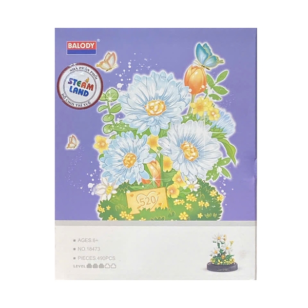 Đồ Chơi Lắp Ráp Có Hộp Mica Chống Bụi Khóm Cúc Trắng Bên Thềm Balody - 18473