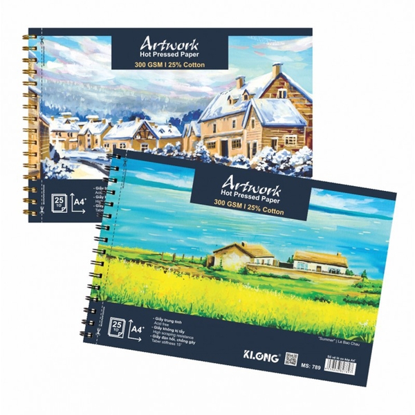 Sổ Vẽ Màu Nước Cao Cấp K.Long Artwork Hot Pressed TP789 A4+ 300GSM 25% Cotton