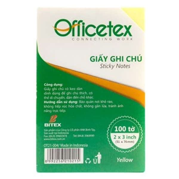 Giấy Note Officetex 3x2 Màu Vàng