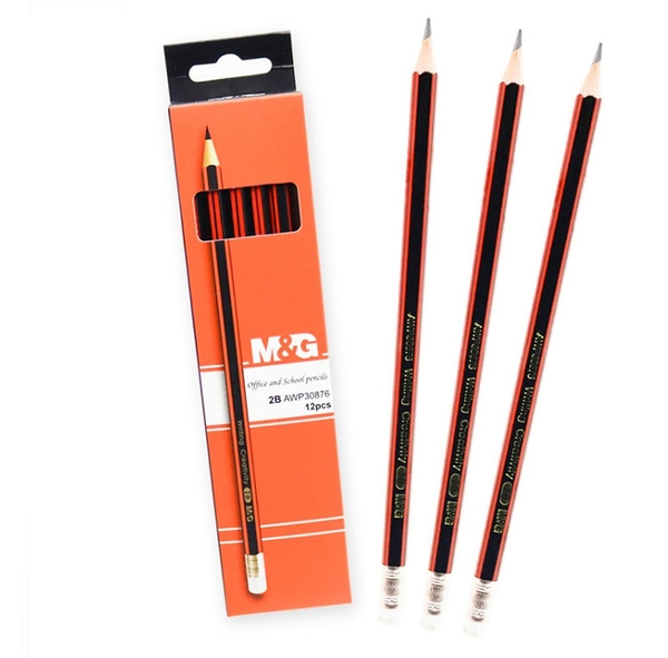 Bút Chì Gỗ 2B M&G Awp30876 Đỏ Đen Lục Giác Có Tẩy