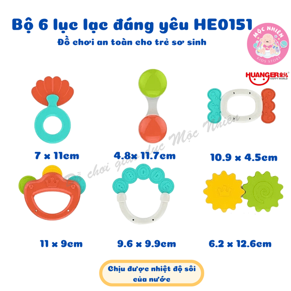 Đồ chơi Huanger HE0151 - bộ 6 lục lạc đáng yêu (chịu được nhiệt độ sôi của nước)
