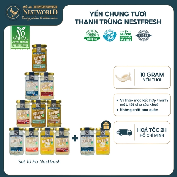 [Hỏa tốc HCM]-Set 10 tặng 2 Hủ Yến chưng tươi thanh trùng Nestfresh100ml (10gram yến)
