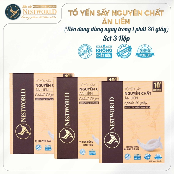 Combo 3 Hộp - Mỗi hộp 1 Thanh Tổ Yến Sấy Nguyên Chất Ăn Liền NESTWORLD
