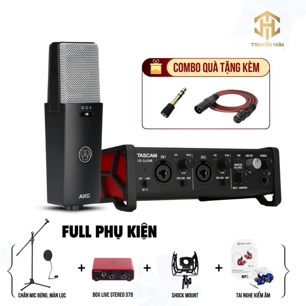 Combo Thu âm AKG C114 + Soundcard Tascam US-2x2HR (Boxlive 379)