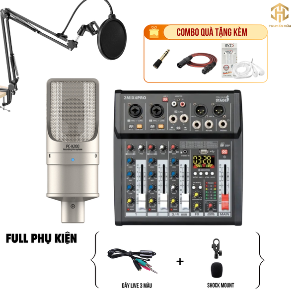 Combo Livestream Italian Stage 2MIX4 Pro+ Micro K200 (Dây live 3 màu)