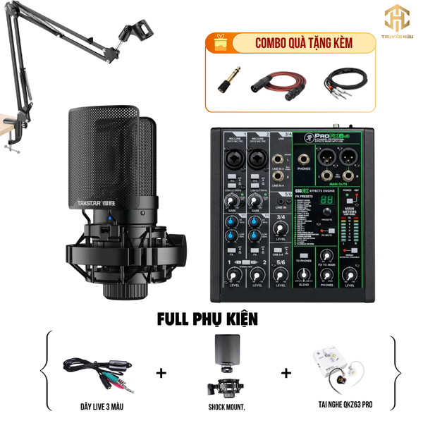 Combo Livestream MACKIE PROFX 6V3 + Micro SM8B (Dây live 3 màu)