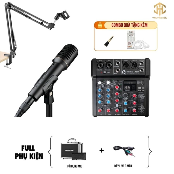 Combo Livestream Mixer AMX06 + Micro 5600 ( Dây live 3 màu )
