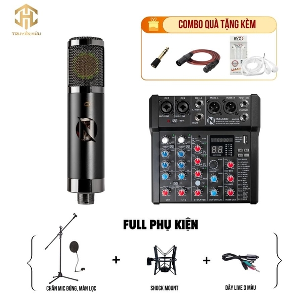 Combo Livestream Mixer AMX06 + Micro 9304 ( Dây live 3 màu )
