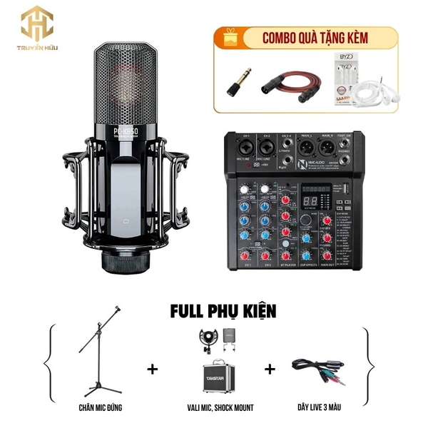 Combo Livestream Mixer AMX06 + Micro K850 ( Dây live 3 màu )