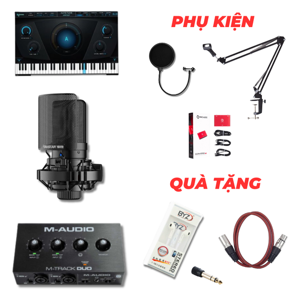 Combo Live Stream M Audio Duo + Micro Sm8b Mới 2024 Autotune Box Stereo