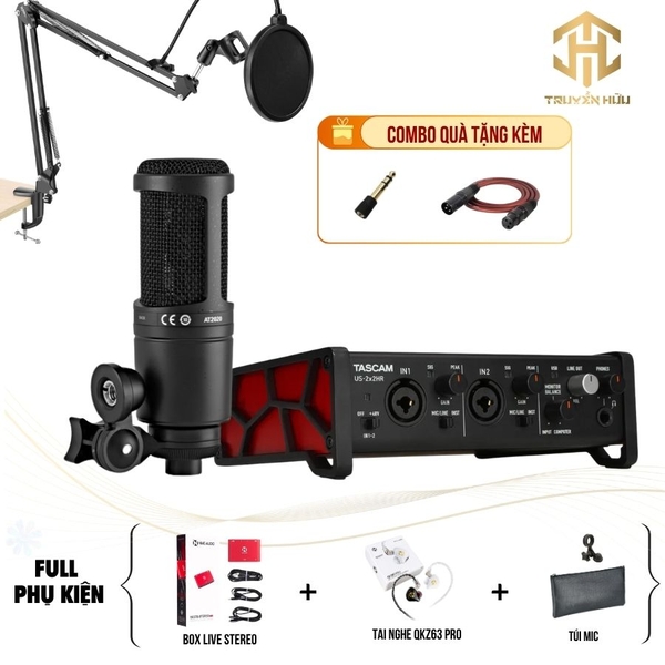 Combo Livestream TASCAM US 2X2 HR + Mic AT2020 (Boxlive 378)