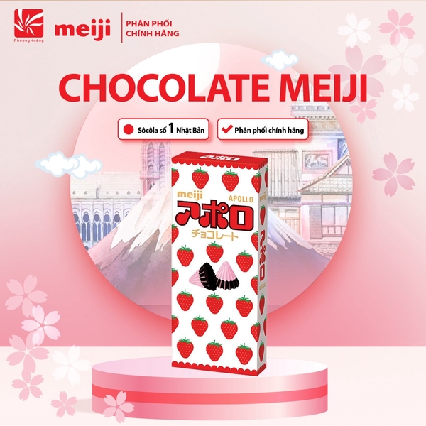 Socola Apollo Hình Nấm Vị Dâu Meiji Apollo Chocolate 46g Nhật Bản