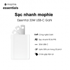 Sạc mophie Essentials 33W 1C GaN White - 409918235