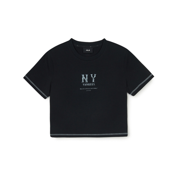 Áo Croptop MLB Women's Basic Coopers Logo Slim Crop Functional Short Sleeve T-Shirt New York Yankees Black