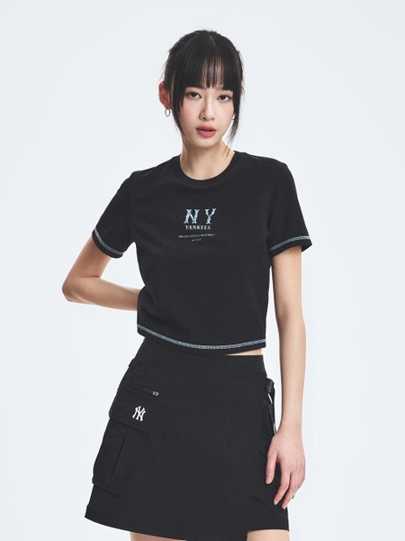 Áo Croptop MLB Women's Basic Coopers Logo Slim Crop Functional Short Sleeve T-Shirt New York Yankees Black