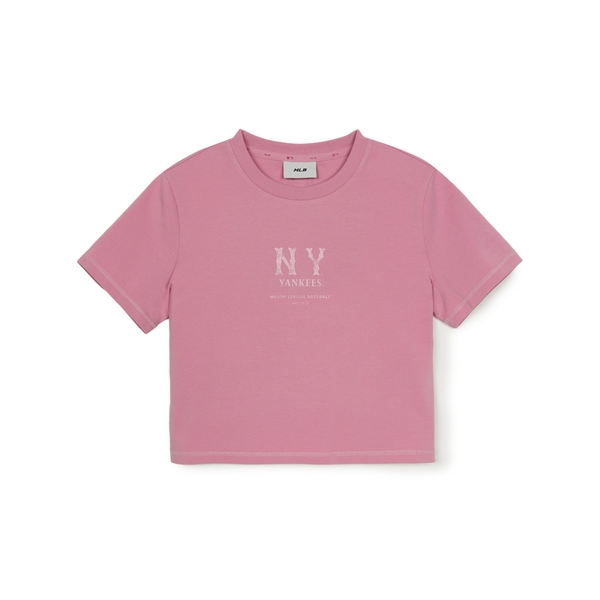 Áo Croptop MLB Women's Basic Coopers Logo Slim Crop Functional Short Sleeve T-Shirt New York Yankees Pink