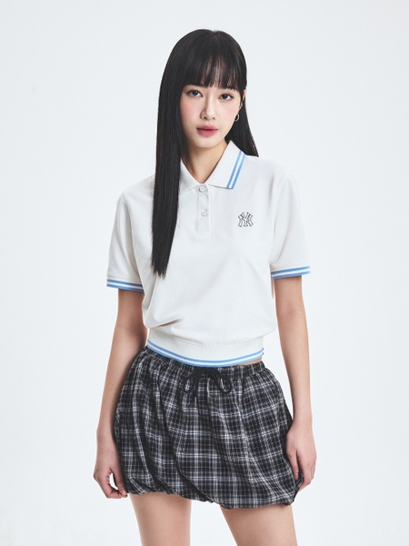 Áo Croptop MLB Women's Basic Crop Collar T-Shirt New York Yankees Ivory