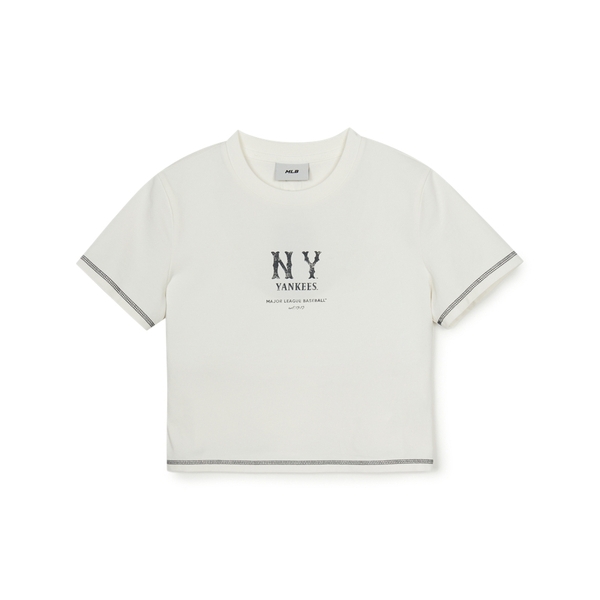 Áo Croptop MLB Women's Basic Coopers Logo Slim Crop Functional Short Sleeve T-Shirt New York Yankees Ivory