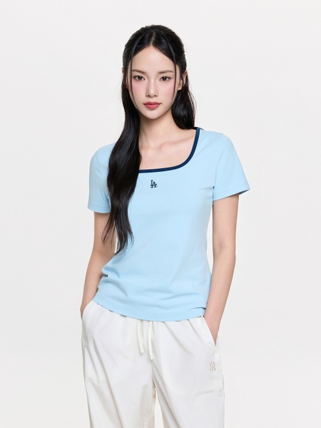 Áo Croptop MLB Women's Basic Square Neck Slim Fit Short Sleeve T-shirt LA Dodgers Blue