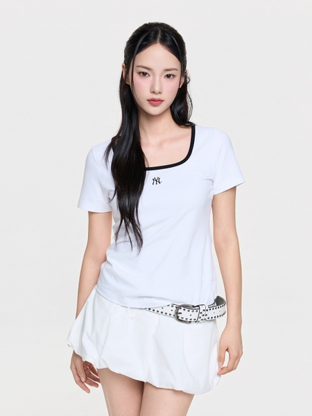 Áo Croptop MLB Women's Basic Square Neck Slim Fit Short Sleeve T-Shirt New York Yankees White