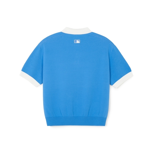 Áo Croptop MLB Korea Varsity Short Sleeve Knit Collar Tie LA Dodgers Blue