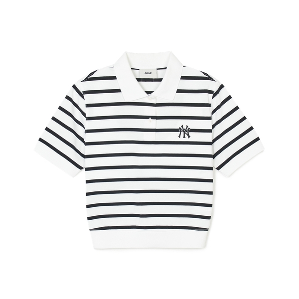 Áo Croptop MLB Korea Women's Varsity Striped Collar New York Yankees Ivory