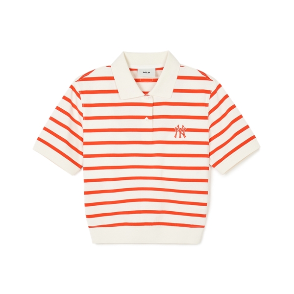 Áo Croptop MLB Korea Women's Varsity Striped Collar New York Yankees Cream