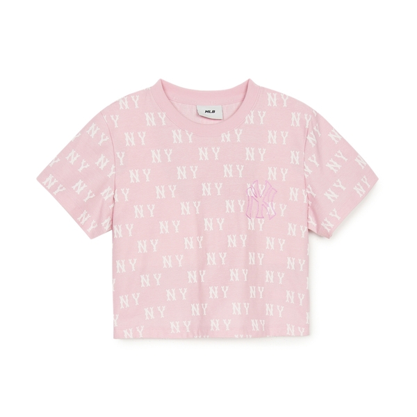 Áo Croptop MLB Women's Classic Mono Jacquard Crop Short Sleeve T-Shirt New York Yankees Pink