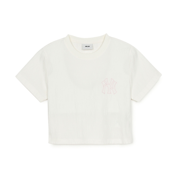 Áo Croptop MLB Women's Classic Mono Jacquard Crop Short Sleeve T-Shirt New York Yankees Ivory
