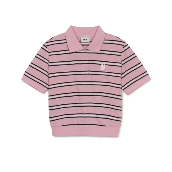 Áo Croptop MLB Women's Varsity Stripe Crop Collar T-Shirt Boston Red Sox Pink