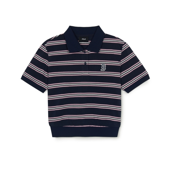 Áo Croptop MLB Women's Varsity Stripe Crop Collar T-Shirt Boston Red Sox Navy