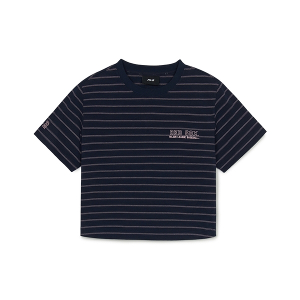 Áo Croptop MLB Women's Varsity Stripe Crop Short Sleeve T-Shirt Boston Red Sox Navy