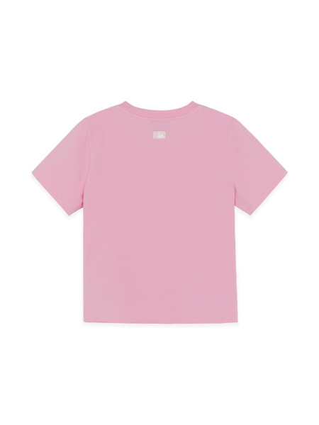 Áo Croptop MLB Women's Ribbon Graphic Slim Semi-Crop Short Sleeve T-Shirt Cleveland Guardians Pink