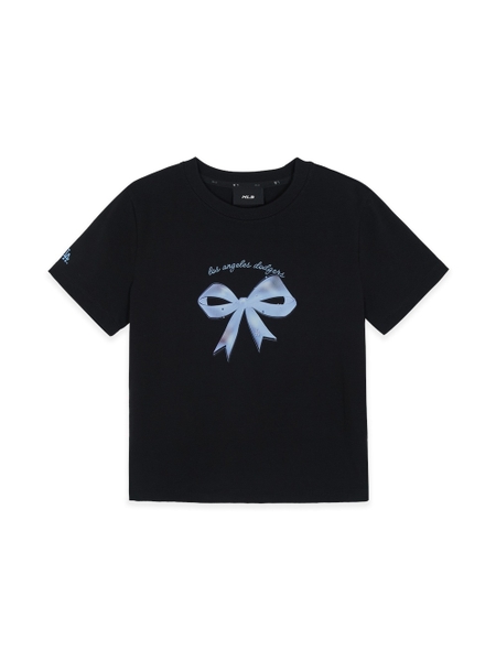 Áo Croptop MLB Women's Ribbon Graphic Slim Semi-Crop Short Sleeve T-Shirt LA Dodgers Black