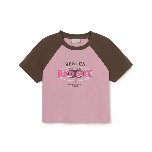 Áo Croptop MLB Women's Varsity Vintage Washing Raglan Crop Short Sleeve T-Shirt Boston Red Sox Purple