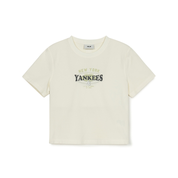 Áo Croptop MLB Women's Varsity Vintage Washed Graphic Crop Short Sleeve T-Shirt New York Yankees Cream