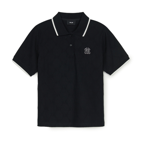 Áo Polo MLB Women's Dia Mono Tonton Jacquard Collar T-Shirt New York Yankees Black