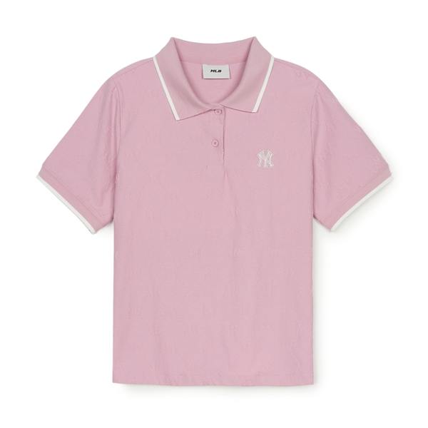 Áo Polo MLB Women's Dia Mono Tonton Jacquard Collar T-Shirt New York Yankees Pink