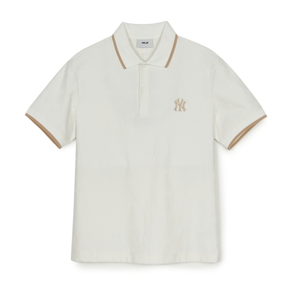 Áo Polo MLB Dia Mono Jacquard Collar T-Shirt New York Yankees Ivory