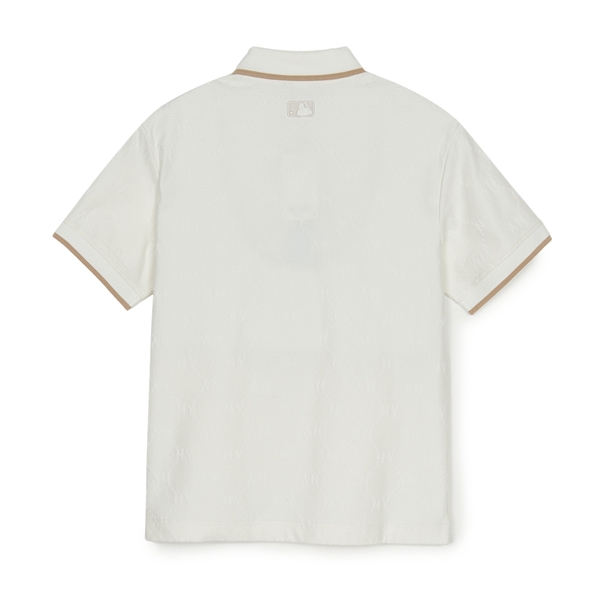 Áo Polo MLB Dia Mono Jacquard Collar T-Shirt New York Yankees Ivory