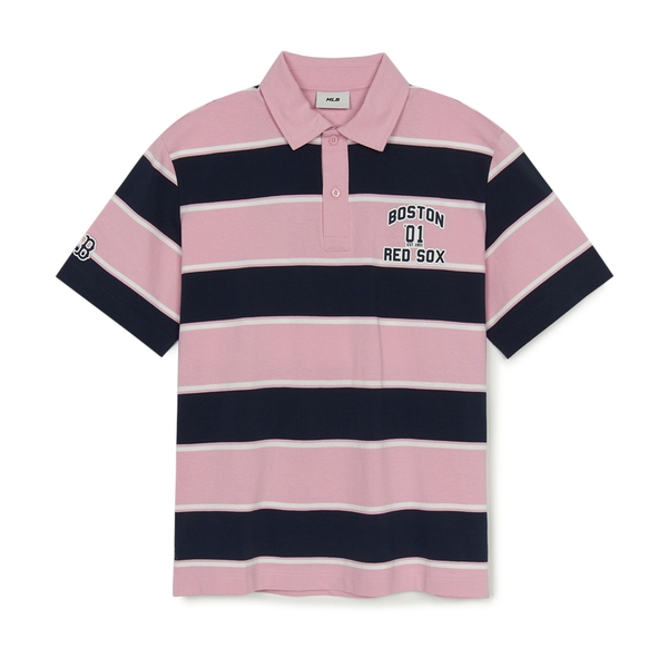 Áo Polo MLB Varsity Stripe Overfit Collar T-Shirt Boston Red Sox Pink