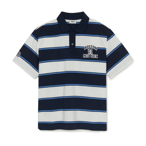 Áo Polo MLB Varsity Stripe Overfit Collar T-Shirt Boston Red Sox Navy