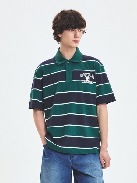 Áo Polo MLB Varsity Stripe Overfit Collar T-Shirt New York Yankees Green