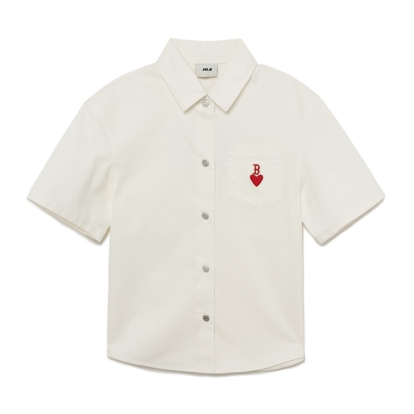 Áo Sơ Mi MLB Women's Heart Solid Denim Boston Red Sox Cream